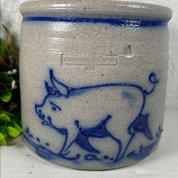 VTG Rowe Salt Glazed Pottery Crock w/ Pig 1984 Pottery Pig Crock - Picture 12 of 12